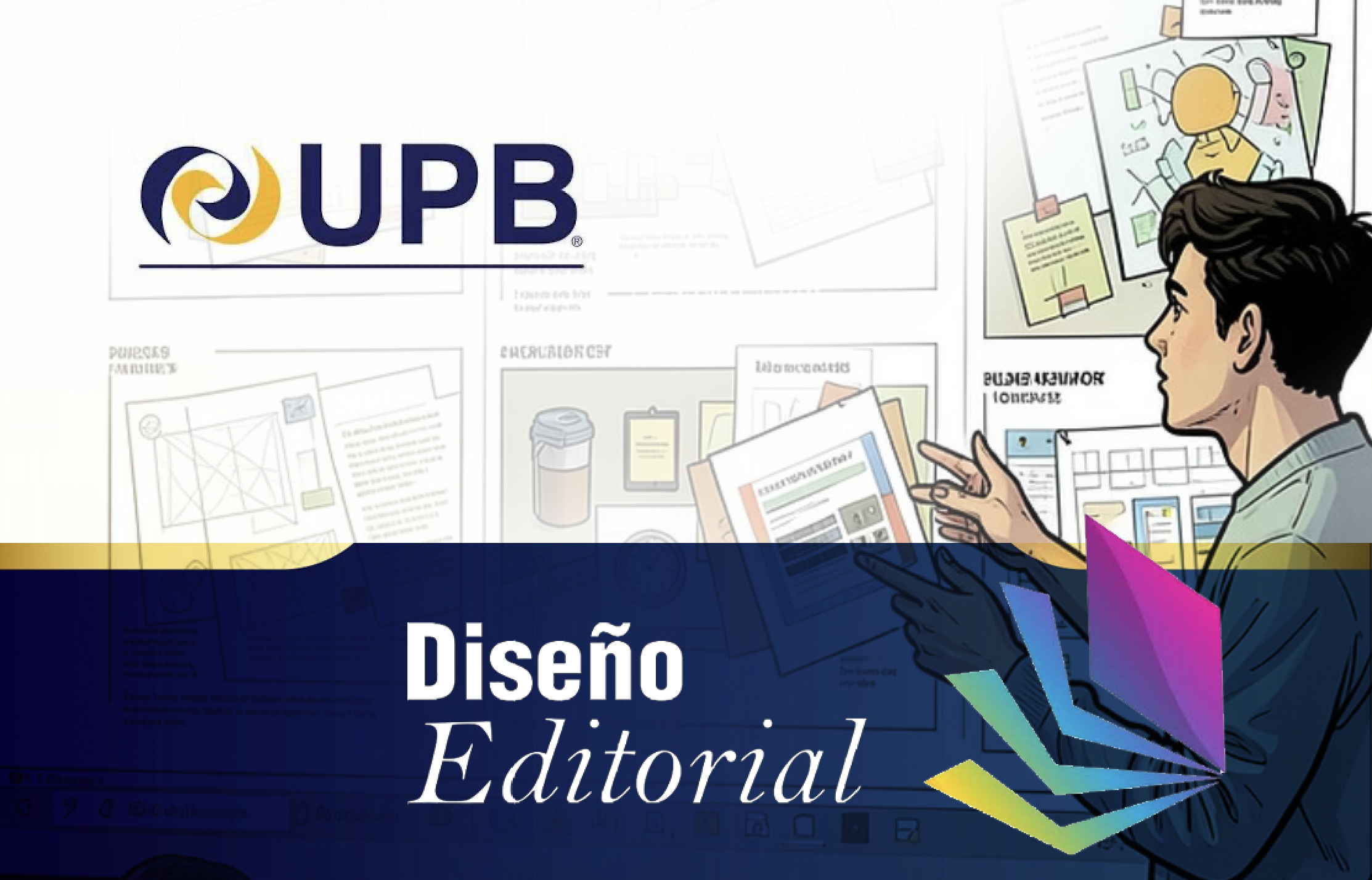 "El curso de Diseño Editorial desarrolla habilidades para crear revistas, libros y catálogos con composición visual profesional."